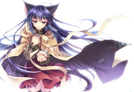 Black Catgirl - riv, tears, anime girl, female, animal ears, hot, thighhighs, cool, long hair, cat ears, black catgirl, black hair, ribbon, black legwear, sexy