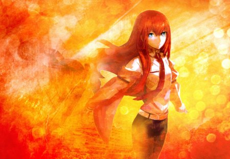 Makise Kurisu - flame, long hair, makise kurisu, girl