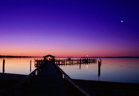 Serenity of the Jetty - lake, jetty, nature, sunset