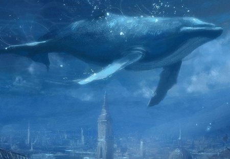 whale - futuristic, art, whale, artwork, fantasy, underwater