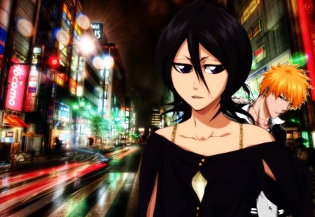 ichigo rukia 2 - ichigo, night, rukia, tokyo