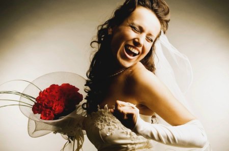 HAPPY BRIDE - beautiful, bouquet, bride, happy