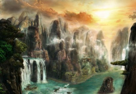 Waterfalls - cg, water, nature, falls