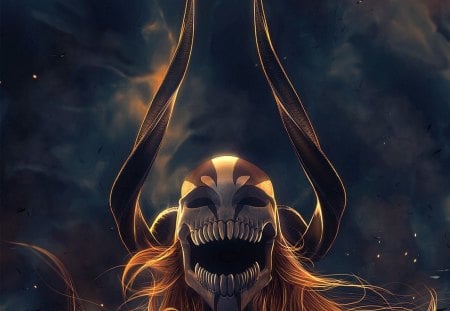 Kurosaki Ichigo - skull, strawberry, bleach, kurosaki ichigo, horns, creature, boy, man, anime, demon