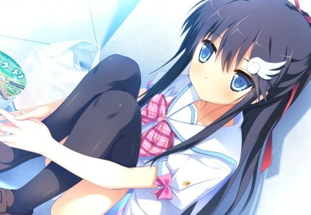 Hondou Ayano - noodles, anime, soup, hondou ayano, ribbon, bow, ramen, long hair