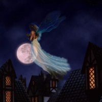 a fairy flying at night