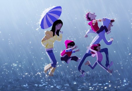 Fun In The Rain - fun, jumping, rain, family, dancing