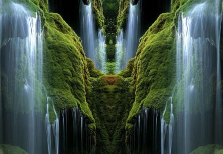 green waterfalls - water, nature, green, falls