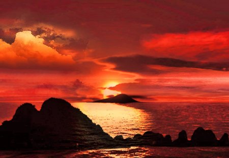 Sunset off Australian coast - sky, red, sunset, australia, sea, cg