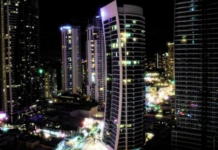 Surfers Paradise night - night, architecture, surfers paradise, buildings