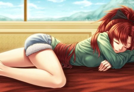 Sleeping girl - girl, anime, sleeping, redhead