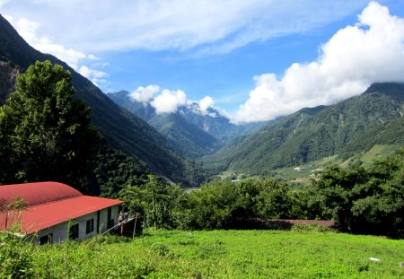 Mountain scenery - overlooking, mountain, cloud, scenery, house