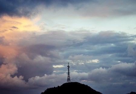 Those perfect moments - sky, mountain, rain, mountains, tower, perfect, dark, cloud, blue, clouds