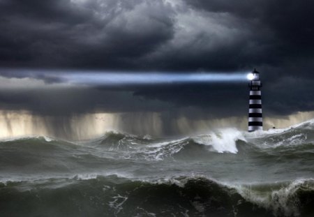 sea_storm-wallpaper art - clouds, water, lighthouse