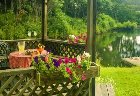 Gazebo and pond along the hiking trails