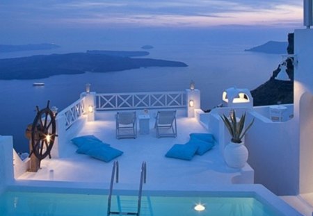 some island - Greece - beauty, beach, relaxation, terrace, blue, pool