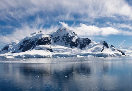 Snow - snow, lake, mount, water