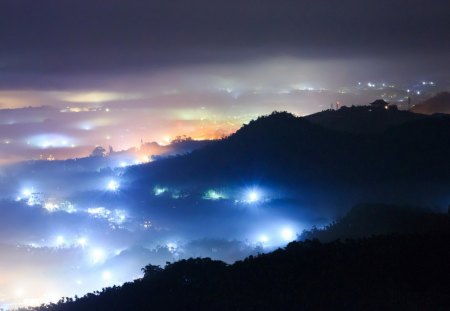 City lights - scenery, view, lights, city, hilltop