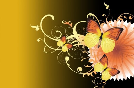 Butterfly Gold - papillon, streamers, brown, butterflies, gold, orange, bronze, scrolls, fall, nature, autumn, butterfly