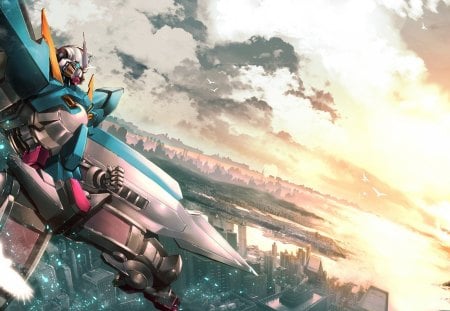 Gundam at sunset - gundam, anime, robots, mecha