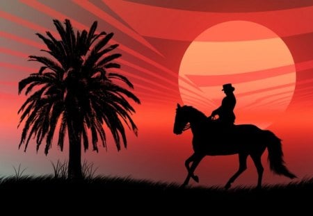 Wild Horse Silhouette in a Red Sunset - abstract, sunset, red, silhouette, horse