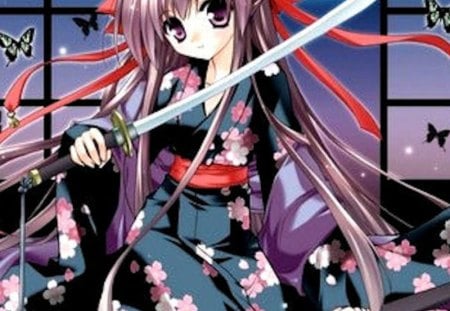 Anime butterfly Sword Girl!! - butterfly, sword, girl, anime