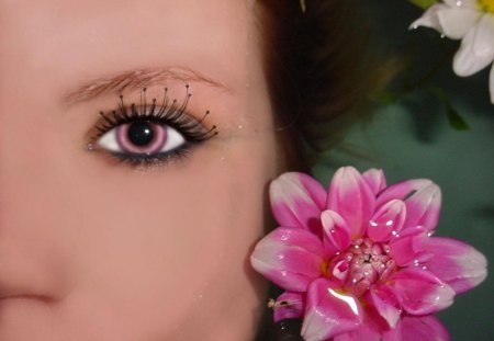 Pink - flower, pink, abstract, eyes