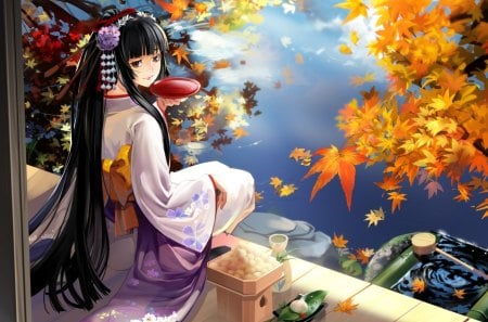 Geisha at Autumn Lake