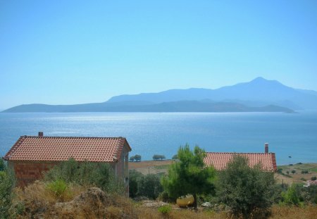 Greek Coast - mountain, sun, swimming, greece, widescreen, coast, sunny, samos, sea, europe