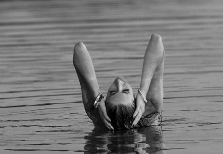 A Perfect Place - woman, beautiful, summer, black and white, sea, relax