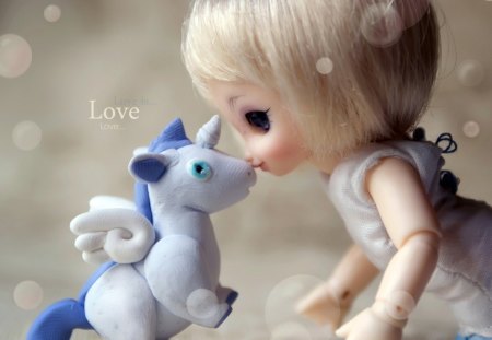 Doll and unicorn - toys, cute, unicorn, doll