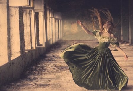 Grace - grace, dancer, woman, green, dress