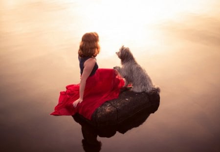 Best friend - red dress, girl, dog, animals, pet, friend