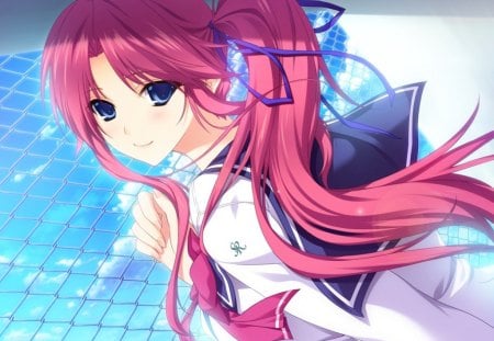 Yuuki Amagase - lovely x cation, anime school girl, pink, blue, anime, yuuki amagase, anime girl