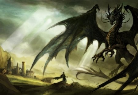 hunt - art, fantasy, artwork, dragons