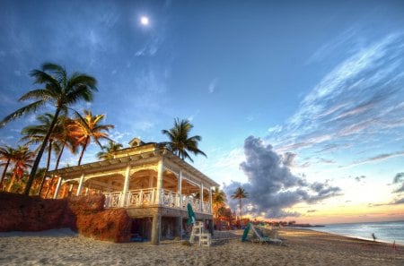 SUMMER RESORT - nassau, beach, bahamas, palm trees, pavilion, sea, sand