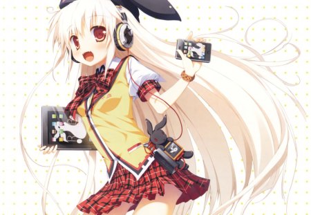 Nimura Yuuji - female, headphone, hot, thighhighs, music, anime girl, cool, cute, sing, sexy, animal ears, song, ipod, school uniform, sweet, blush, bunny ears, happy