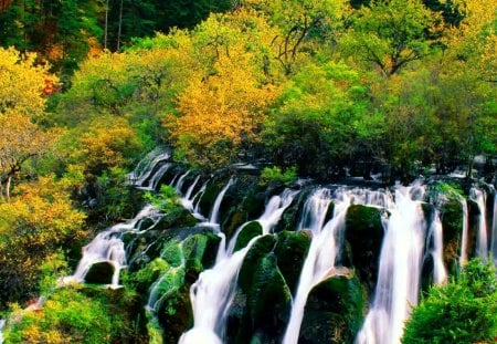 Cascading waterfall - summer, falling, forest, fall, greenery, cascading, water, beautiful, waterfall, nice, lovely, trees, nature, colorful, cascades, green