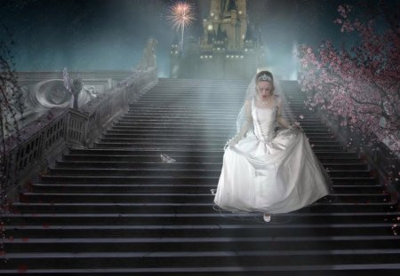 3D_Fantasy_Cinderella - stairs, slipper, trees, lights