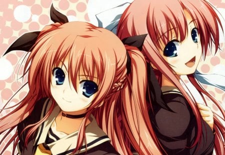 Nikaidoh Sisters - anime, brown, pink, akatsuki no goei, anime school girl, aya nikaidoh, red, reika nikaidoh, anime girls