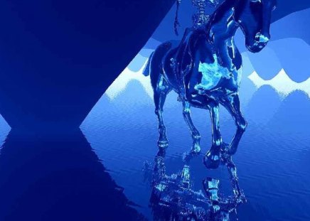 3d horse and skelton - horse, glass, blue, 3d