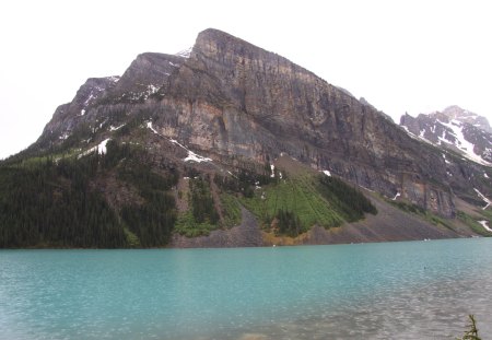 Blue Lake at Banff Alberta - Mountains, trees, green, lake, Photography, Blue