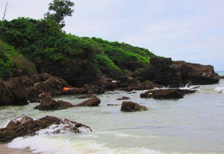 Waves and beach - the waves, reef, beach, rocks