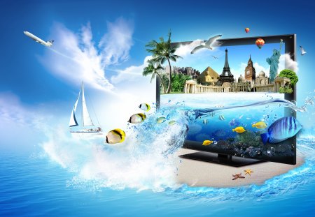 Hi tech - creativity, water, heart, sea, technology, pc