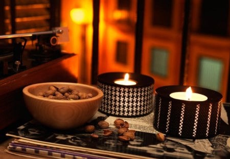 Jazz up a summer nightâ™¥ - bowl, feng shui, elegant, wood, home sweet home, calm, forever, relax, love, light, atmosphere, fashion, night, summer, warmth, entertainment, bright, precious, jazz, burning candles