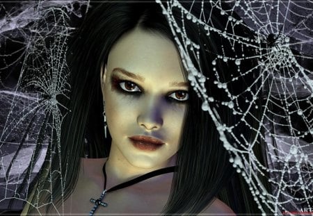 Goth_girl_Wallpaper - black, spider web, cross, abstrct