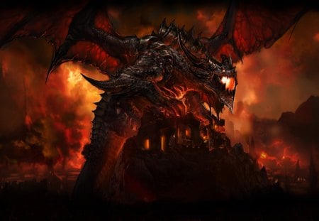 dragon - destruction, world, of, dragons, fire, cataclysm, warcraft