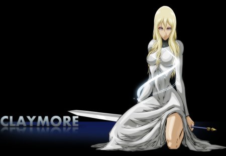 Flora - claymore, flora, female, anime, long hair, weapon, sword, black background