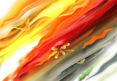 POETRY IN PAINT - waves, paint, white, abstract, yellow, flowing, beautiful, 3d, red, streamers, orange, flower