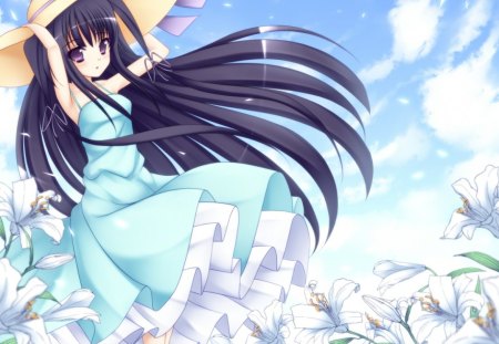 Ousuki Konome - hat, clouds, anime, ousuki konome, dress, girl, long hair, sky